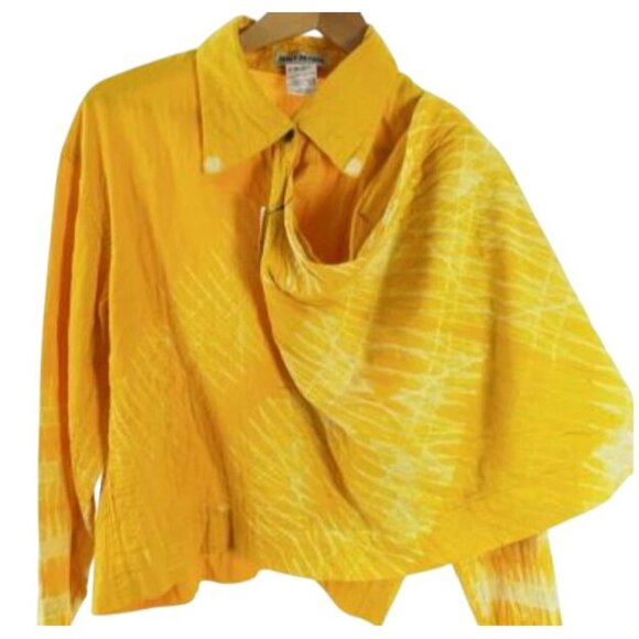VTG ISSEY MIYAKE Scarf Tie-dye Long-sleeve shirt Small Cotton YLW/All-over patte - Picture 1 of 16